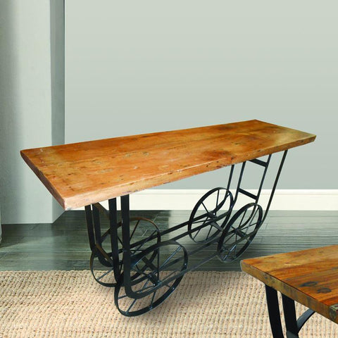 Homelegance Bremerton Sofa Table w/Functional Wheels in Oak & Black Metal