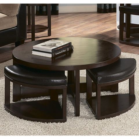 Homelegance Brussel II Round Wood Cocktail Table w/ 4 Ottomans