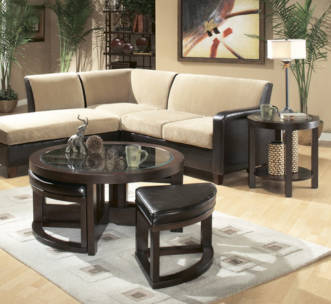 Homelegance Brussel Round Cocktail Table w/ 4 Ottomans