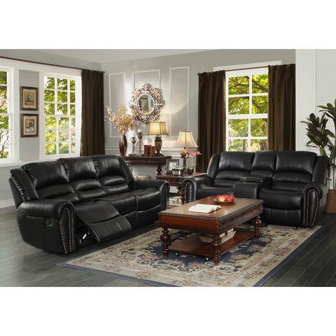 Homelegance Center Hill 2 Piece Living Room Set in Black Leather