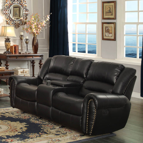 Homelegance Center Hill Doble Glider Reclining Loveseat w/ Center Console in Black Leather