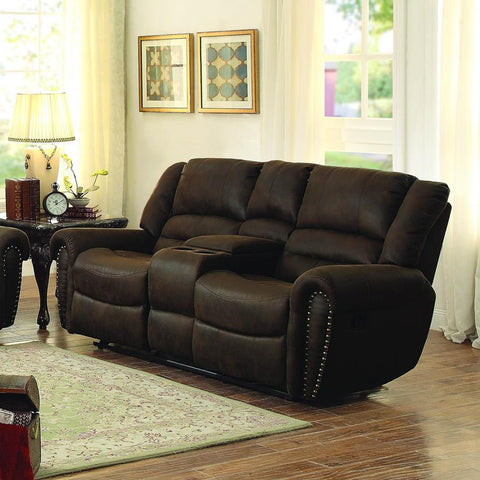 Homelegance Center Hill Doble Glider Reclining Loveseat w/Center Console in Dark Brown Leather