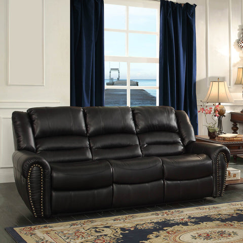 Homelegance Center Hill Double Reclining Sofa in Black Leather