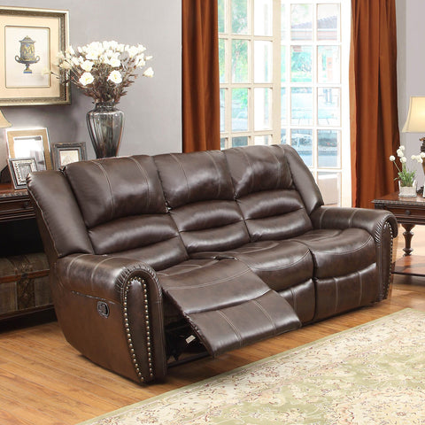 Homelegance Center Hill Double Reclining Sofa in Brown Leather