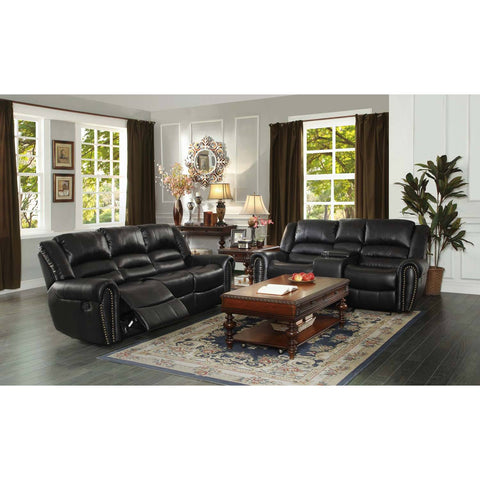 Homelegance Center Hill Love Seat & Sofa In Black Bonded Leather Match