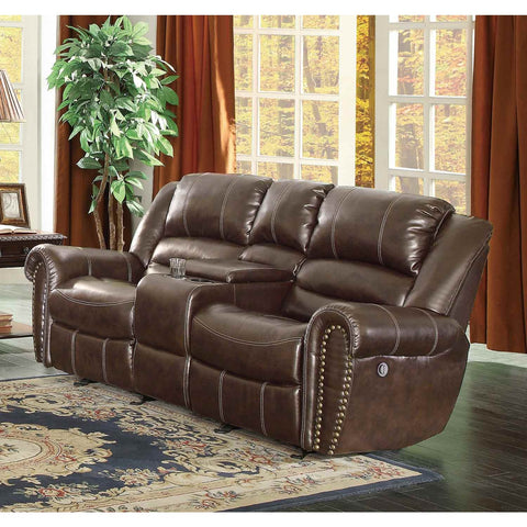 Homelegance Center Hill Power Recliner Ls With Console In Dark Brown Bonded Leather Match