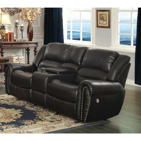 Homelegance Center Hill Power Reclining Ls With Console In Black Bonded Leather Match