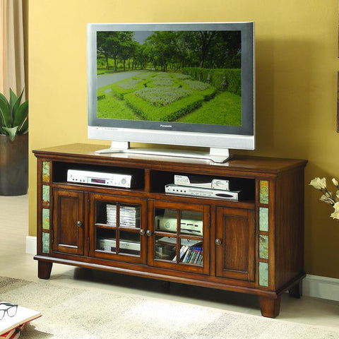 Homelegance Chehalis 60 Inch TV Stand w/Slate Decor in Brown Cherry
