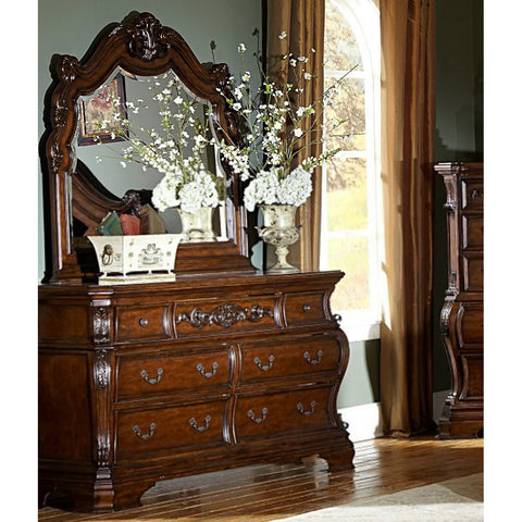 Homelegance Cromwell 7 Drawer Dresser w/ Mirror in Warm Cherry