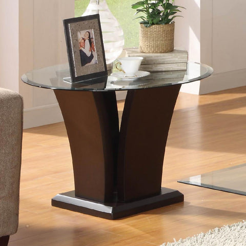 Homelegance Daisy Round Glass Top End Table in Espresso