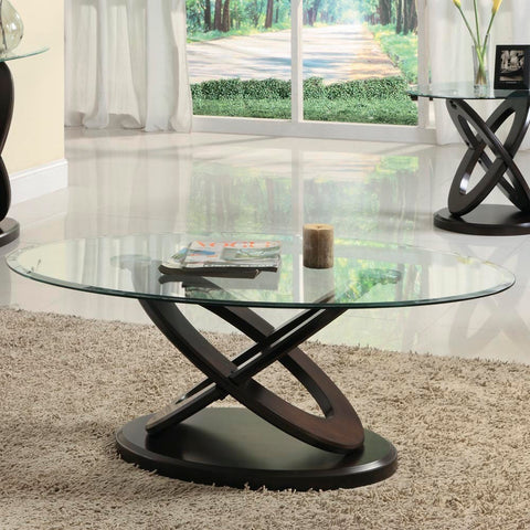 Homelegance Firth II Oval Glass Cocktail Table in Deep Cherry