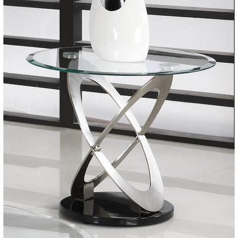 Homelegance Firth Round Glass End Table in Chrome & Black Metal