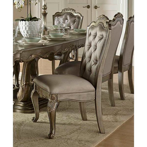 Homelegance Florentina Side Chair In Taupe Faux Silk Rich Silver With Gold Undertone