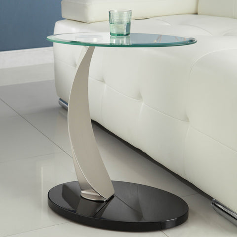 Homelegance Galaxy Glass Pedestal Chairside Table w/ Brushed Chrome Base