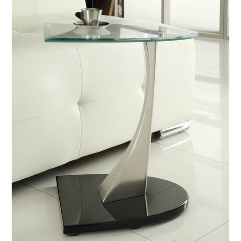 Homelegance Galaxy Half Moon Glass Chairside Table w/ Brushed Chrome Base