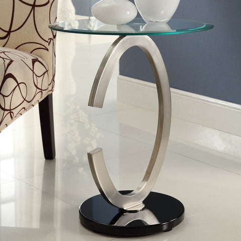 Homelegance Galaxy Round Glass Chairside Table w/ C-Shaped Base