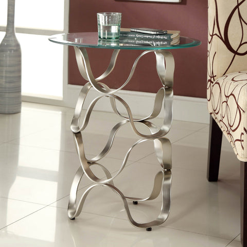 Homelegance Galaxy Round Glass Chairside Table w/ Wicker Base