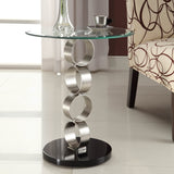 Homelegance Galaxy Round Pedestal Chairside Table w/ Brushed Chrome Base