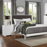 Homelegance Galva Platform Bed w/ Dark Brown Linen Headboard in Glossy White