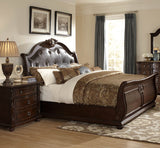 Homelegance Hillcrest Manor 5 Piece Leather Sleigh Bedroom Set in Rich Cherry