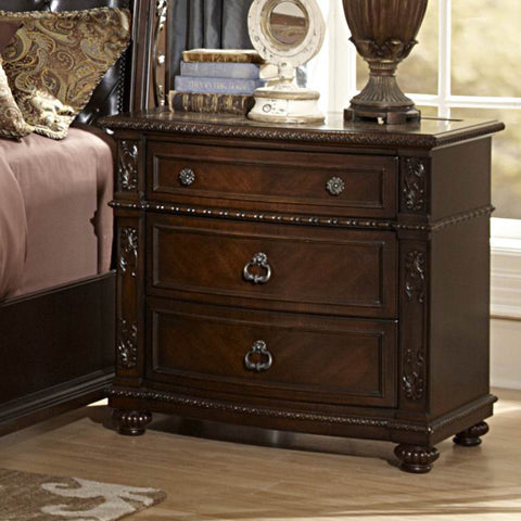 Homelegance Hillcrest Manor Nightstand w/ Marble Inset in Rich Cherry