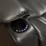 Homelegance Jimmy Power Reclining Chair w/ Massage - LED & Cup Cooler in Black Leather