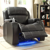 Homelegance Jimmy Power Reclining Chair w/ Massage - LED & Cup Cooler in Black Leather