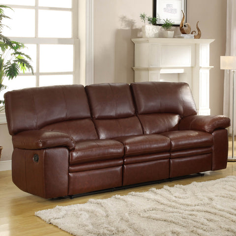 Homelegance Kendrick Leather Double Reclining Sofa in Brown