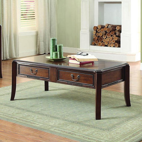Homelegance Mackinaw Cocktail Table w/Two Functional Drawers in Warm Cherry