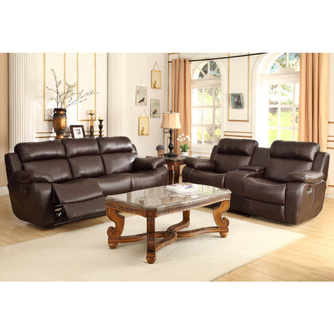 Homelegance Marille 5 Piece Reclining Living Room Set in Brown Leather