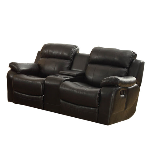 Homelegance Marille Double Glider Reclining Loveseat w/ Center Console in Black Leather