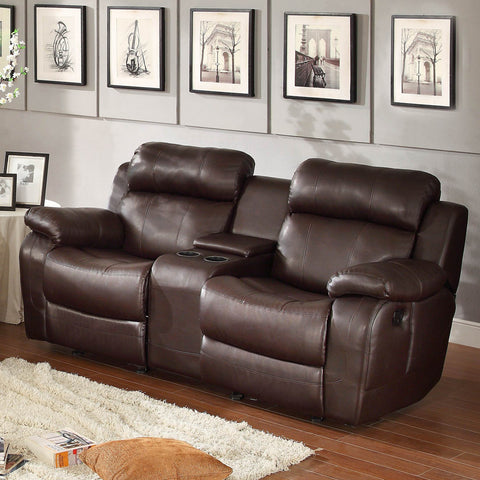 Homelegance Marille Double Glider Reclining Loveseat w/ Center Console in Brown Leather