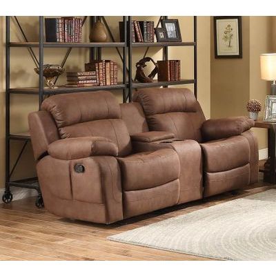 Homelegance Marille Glider Recliner Love Seat With Console In Dark Brown Polyester