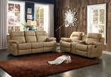 Homelegance Marille Recliner Sofa With Drop Down Cup Holder In Taupe Polyester