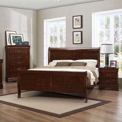Homelegance Mayville 3 Piece Sleigh Bedroom Set in Brown Cherry