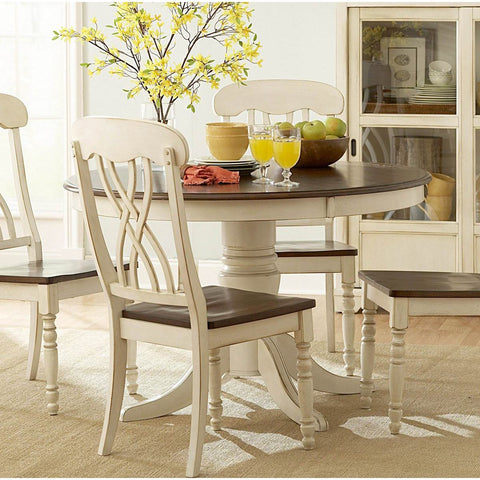 Homelegance Ohana Round Pedestal Dining Table in White & Cherry