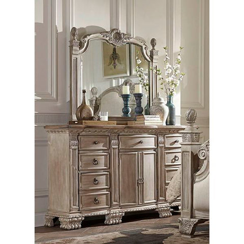 Homelegance Orleans II Dresser With Rubber Wood Top In Antique White Washed + Driftwood Top