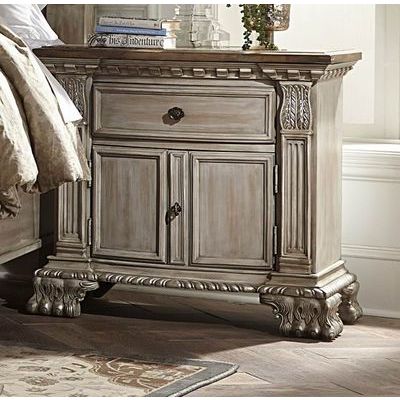 Homelegance Orleans II Night Stand With Rubber Wood Top In Antique White Washed + Driftwood Top
