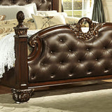 Homelegance Orleans Poster Bed w/ Dark Brown Leather in Rich Cherry