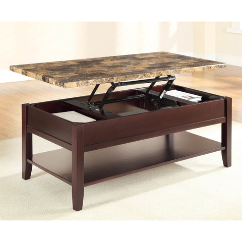 Homelegance Orton Faux Marble Top Cocktail Table in Rich Cherry