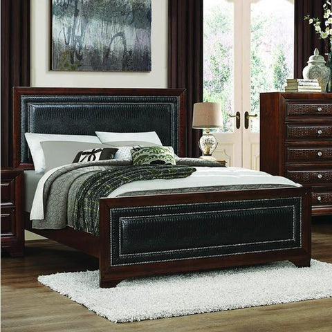 Homelegance Owens Upholstered Panel Bed in Warm Cherry