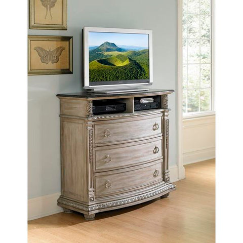 Homelegance Palace II TV Chest With Marble Top In Antique White Wash
