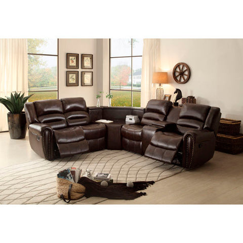 Homelegance Palmyra Sofa Set With Wedge And Right Console In Dark Brown Bonded Leather Match
