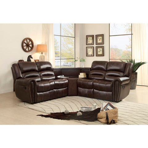 Homelegance Palmyra Sofa Set With Wedge In Dark Brown Bonded Leather Match