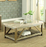 Homelegance Ridley 3 Piece Coffee Table Set w/Marble Top in Weathered Wood