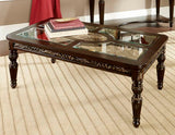 Homelegance Russian Hill Cocktail Table With Faux Marble/Glass Top In Cherry With Gold Tipping
