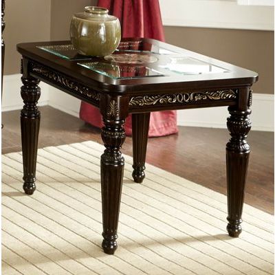 Homelegance Russian Hill End Table With Faux Marble/Glass Top In Cherry With Gold Tipping