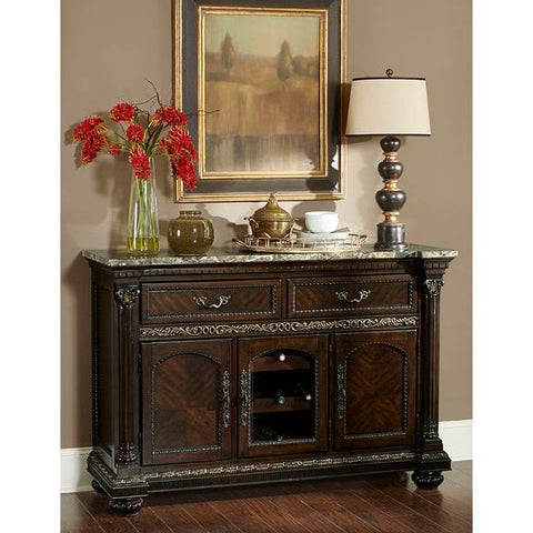 Homelegance Russian Hill Server With Faux Marble Top In Cherry Finish