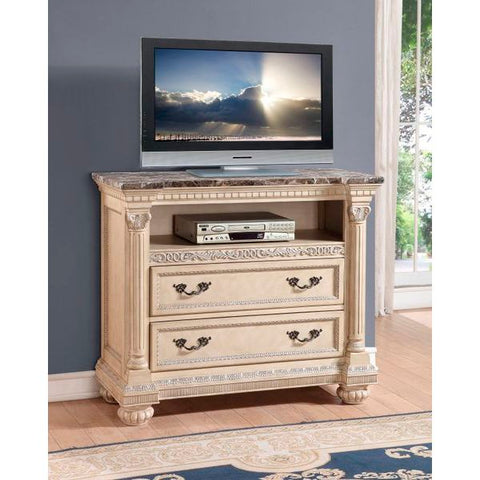 Homelegance Russian Hill TV Chest With Faux Marble Top In Antique White