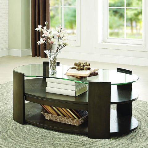 Homelegance Sicily Cocktail Table w/Hidden Tray & Glass Top in Espresso